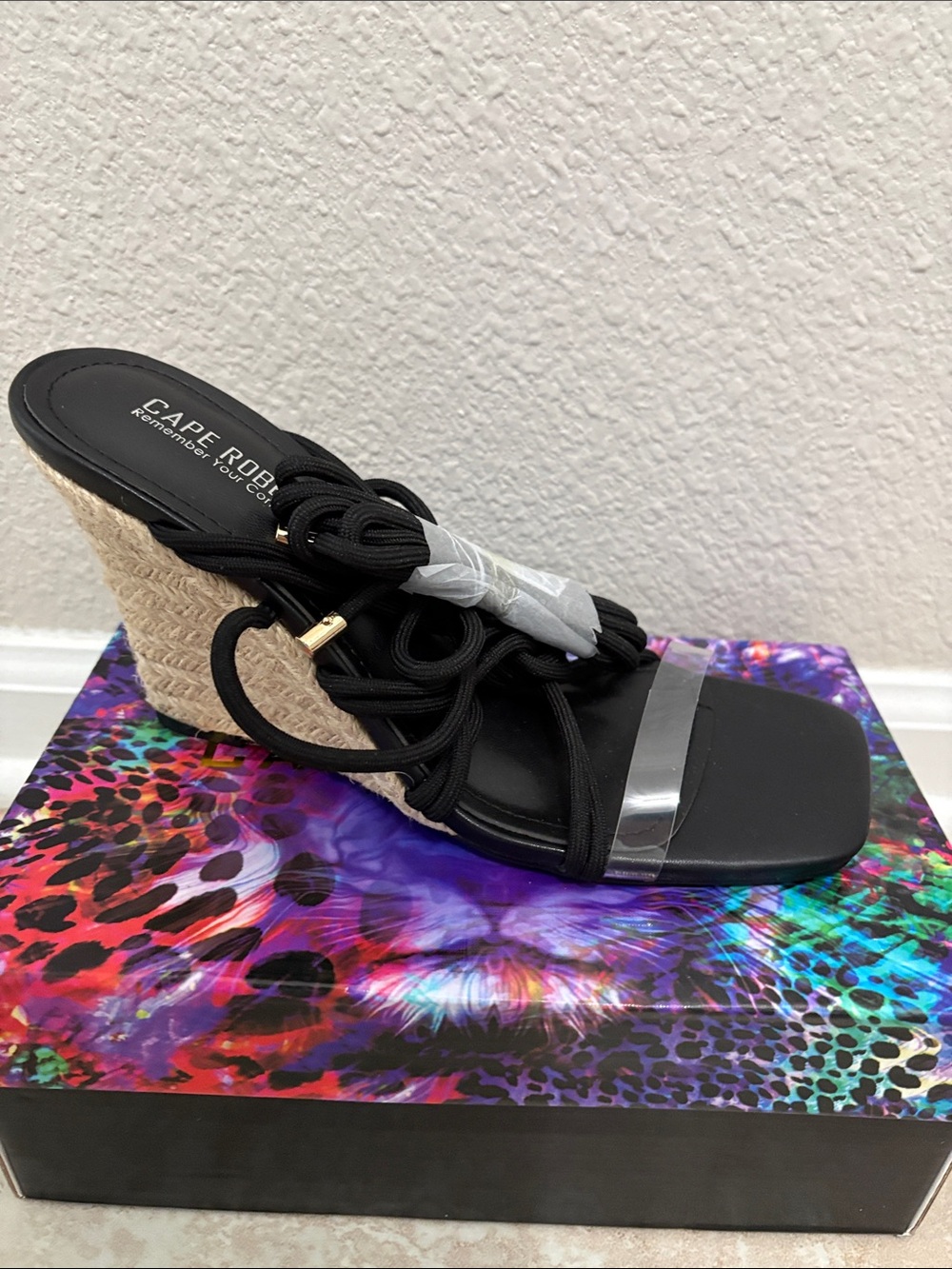 Black Woven Wedge Sandals
